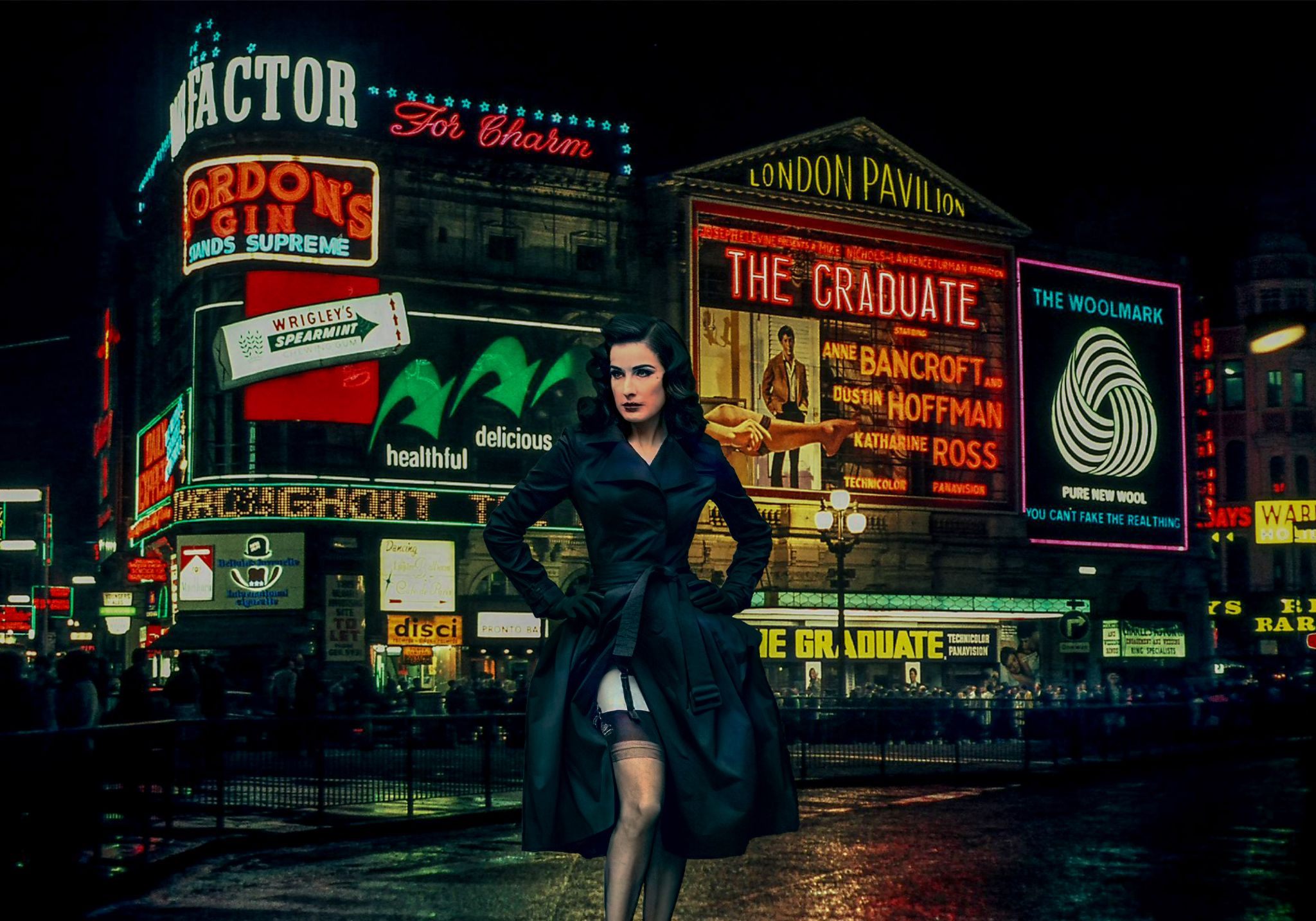 Dita on Londons Picadilly  Circus 1960's